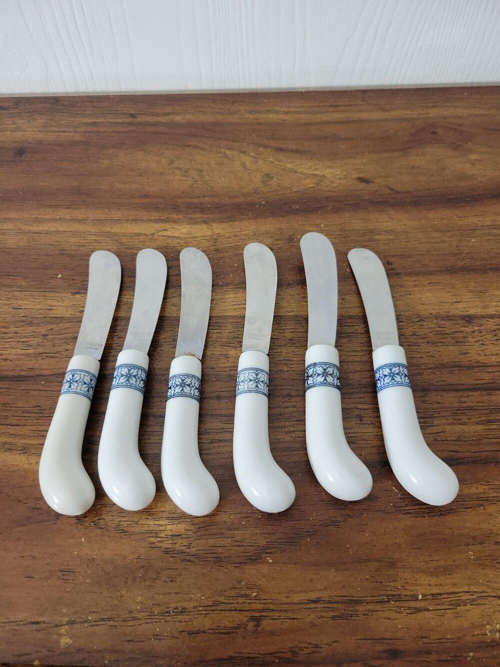 Vtg Butter Jelly Preserve Knife Stainless Steel Blade Ceramic Handle Lot Of 6